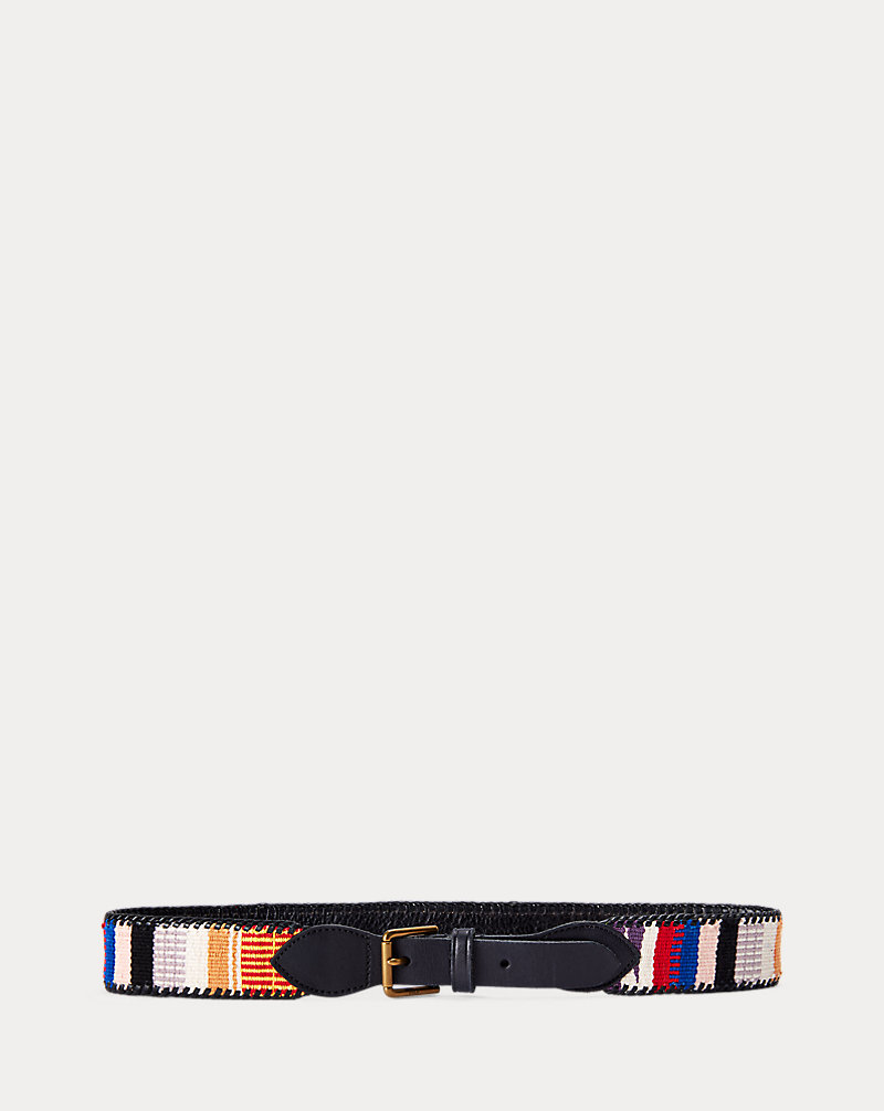 Jacquard-Knit Leather Belt Polo Ralph Lauren 1