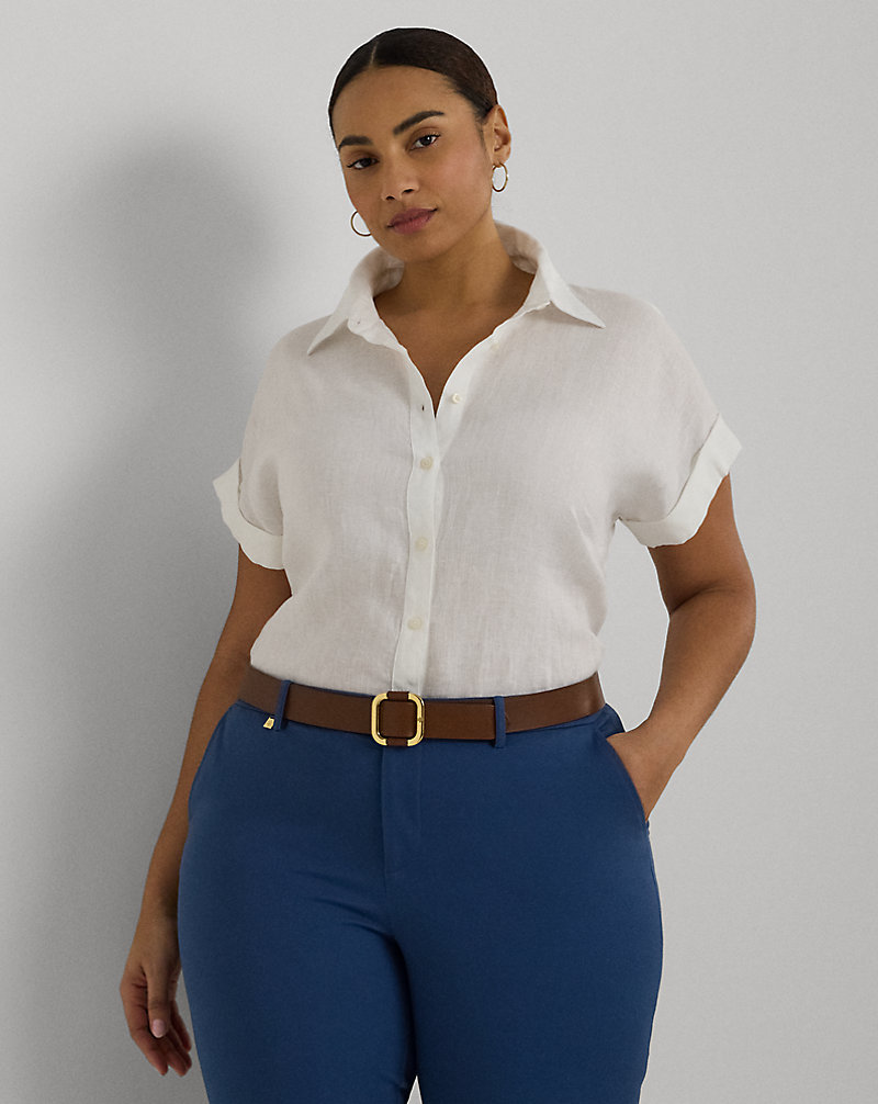 Relaxed Fit Linen Short-Sleeve Shirt Lauren Woman 1