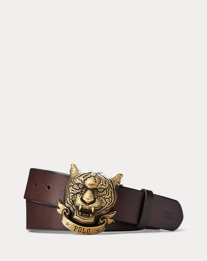 Tiger-Plaque Leather Belt Polo Ralph Lauren 1