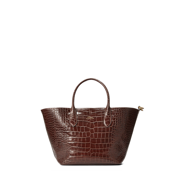 Ralph Lauren Handbag, Brown Suede, Croc Embossed Leather Handbag