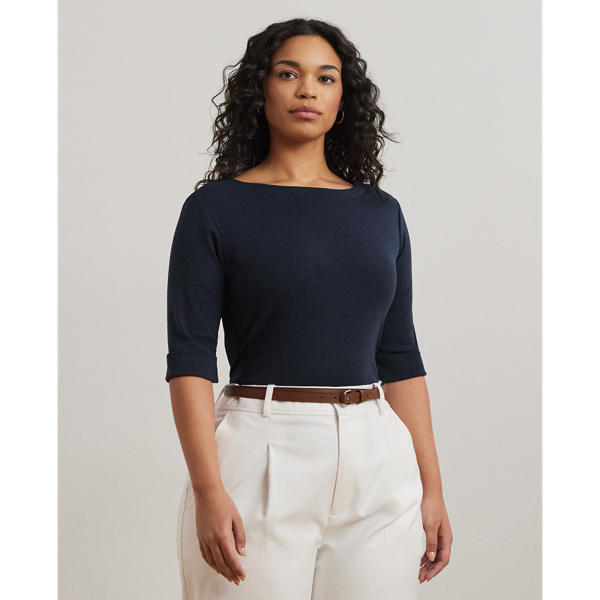 Stretch Cotton Boatneck Top