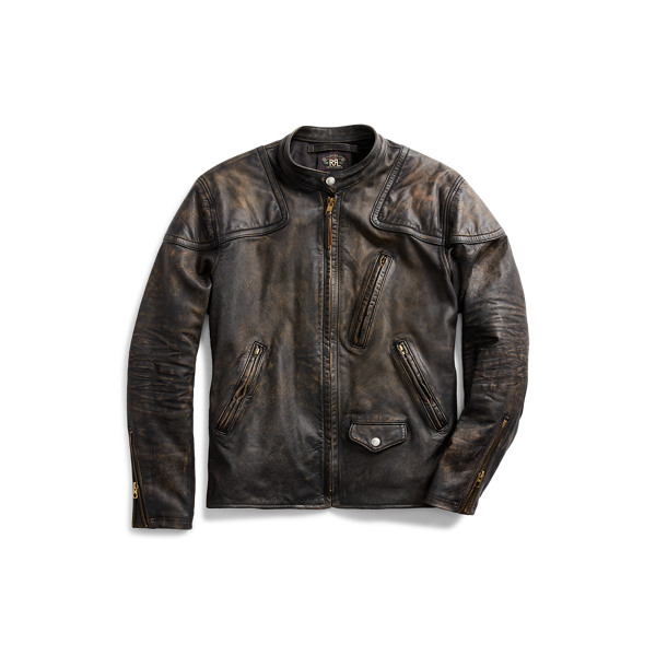 Slim Fit Leather Moto Jacket RRL 1