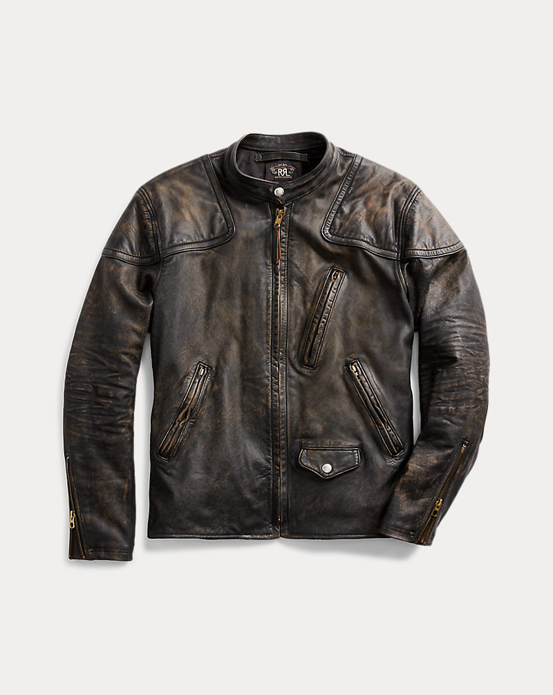 Slim Fit Leather Moto Jacket RRL 1