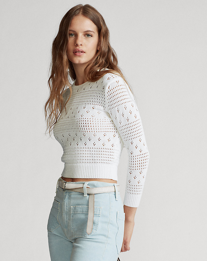 Cropped Pointelle Knit Top Polo Ralph Lauren 1