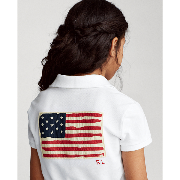 Girls 7-16 Flag Cotton Mesh Polo Shirt 7