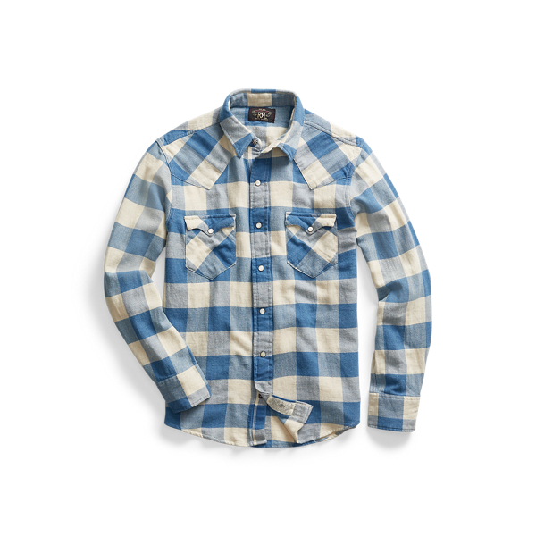 Slim Fit Plaid Twill Western Shirt RRL 1