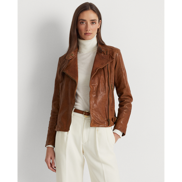 Lauren Burnished Leather Moto Jacket 1