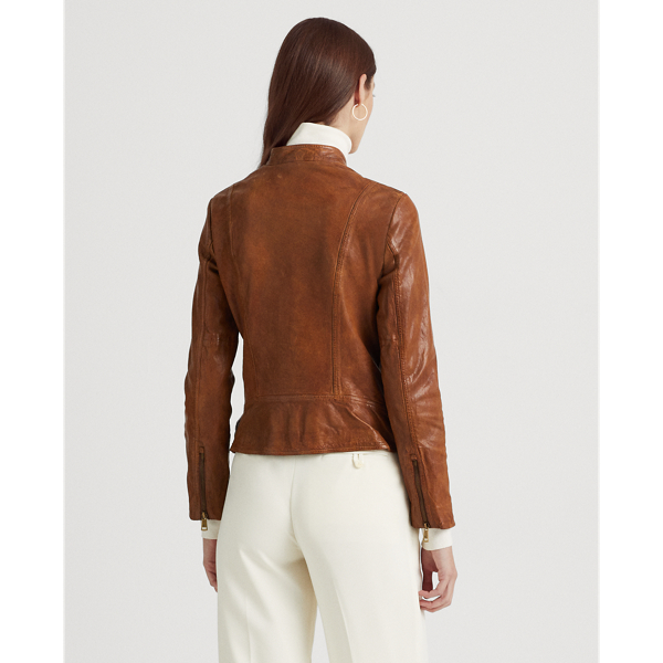 Lauren Burnished Leather Moto Jacket 4