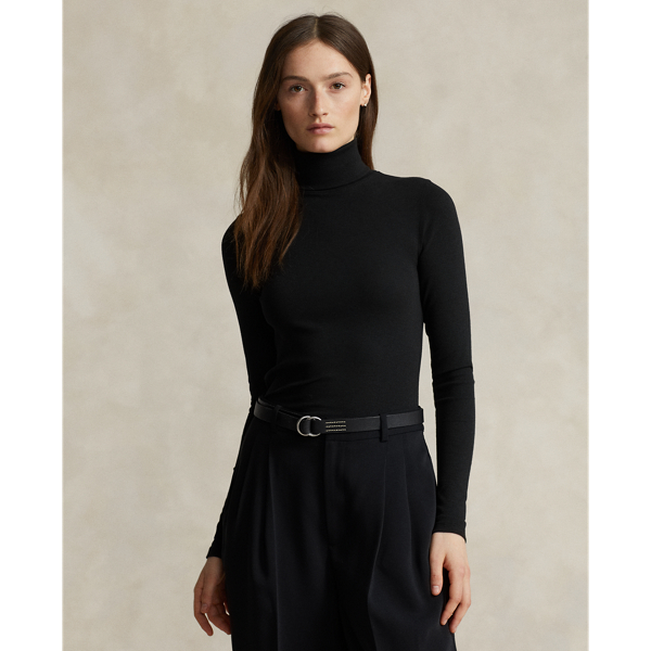 Stretch Ribbed Roll Neck
