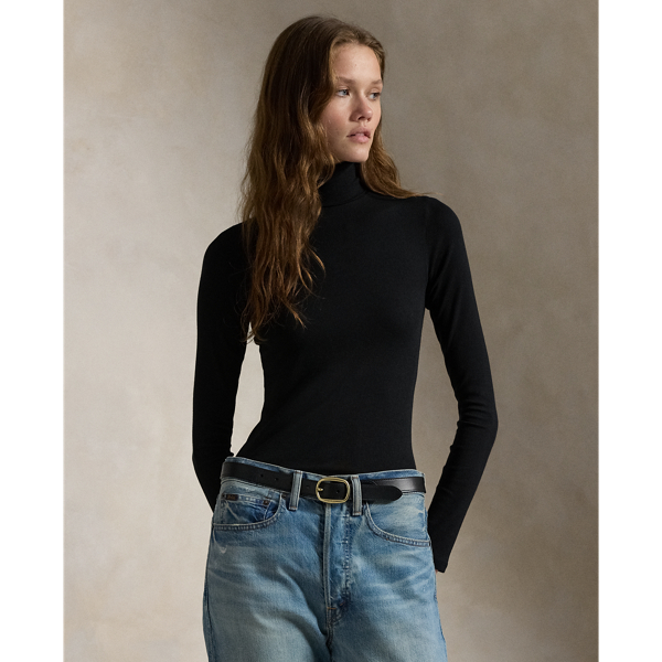 Stretch Ribbed Roll Neck