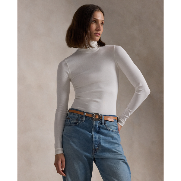 Stretch Ribbed Roll Neck