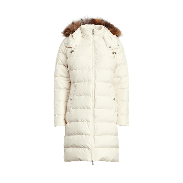 Lauren by Ralph Lauren Pillow Collar Hooded Down & Feather Puffer Coat in  Black