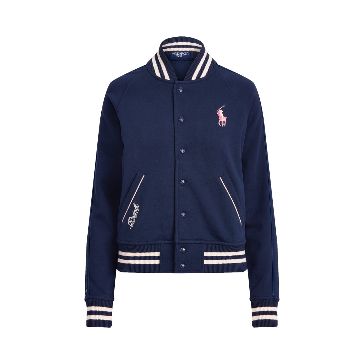 Pink pony fleece top baseball jacket