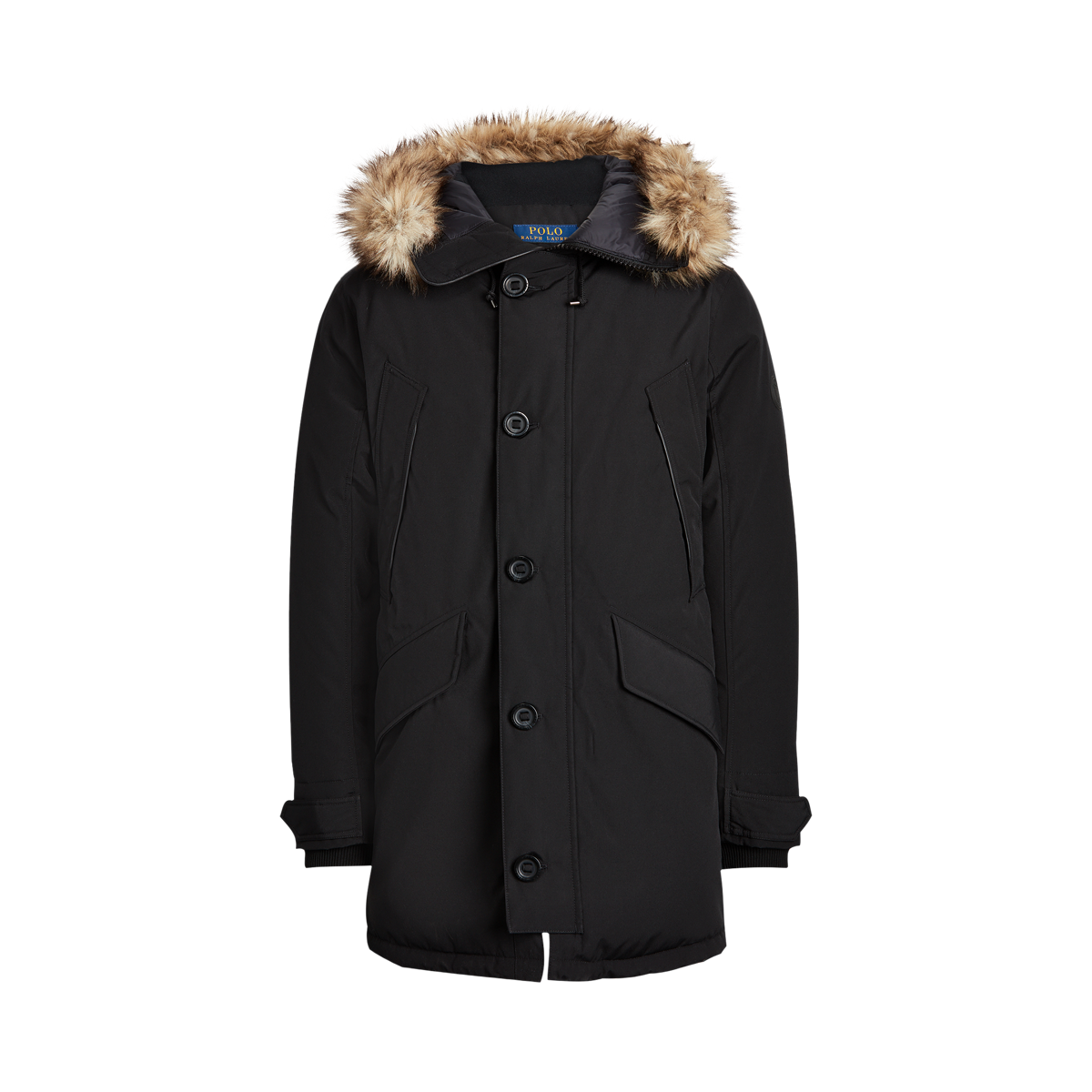 RALPH LAUREN Men’s Black Silk/Rayon Coat Jacket Faux Fur Collar Sz ...