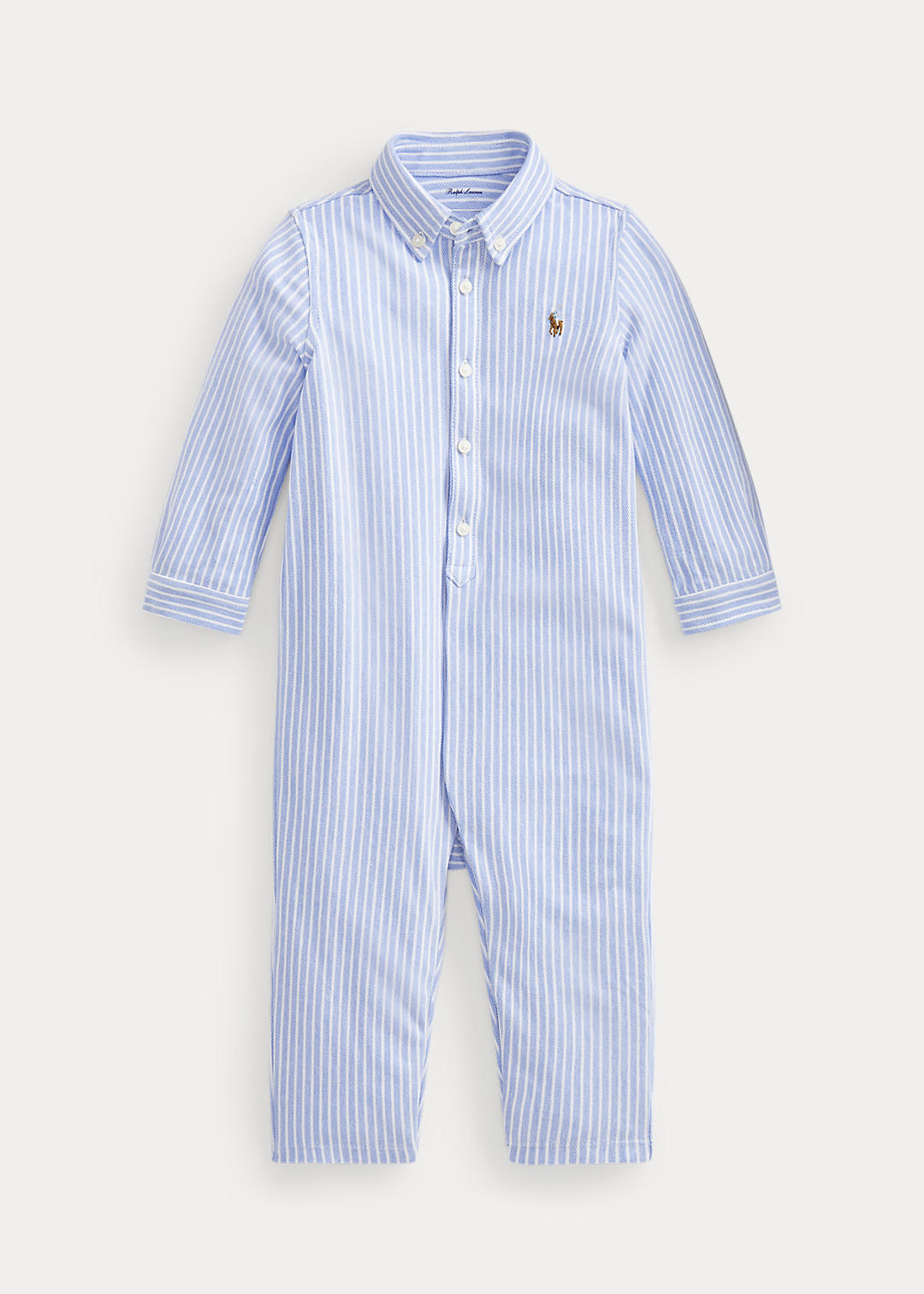Baby Boy Striped Knit Oxford Coverall 1