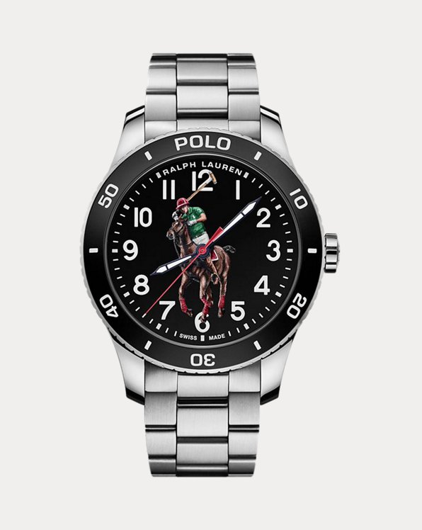 Bracelet acier Polo Watch cadran noir