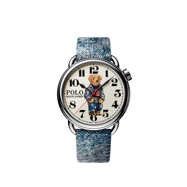 Mostr. branco aço Denim Polo Bear 42 MM