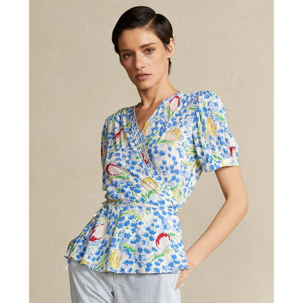Floral Print Wrap Blouse