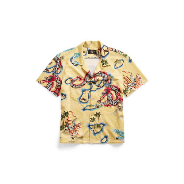 Yellow/Multi Dragon-Print Jersey Camp Shirt RRL 1
