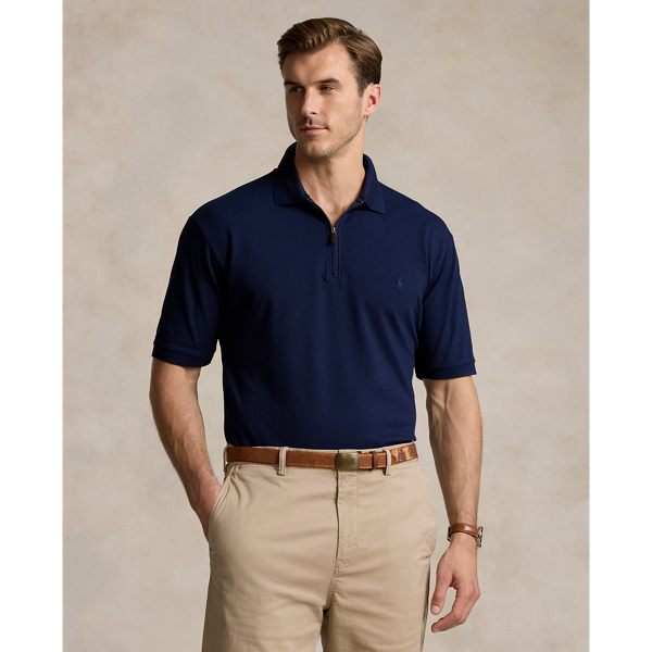 Stretch Mesh Zip-Placket Polo Shirt