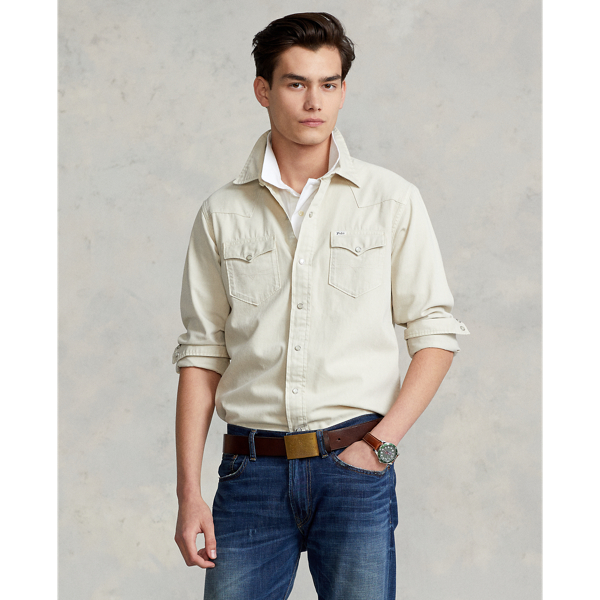 Garment-Dyed Denim Western Shirt