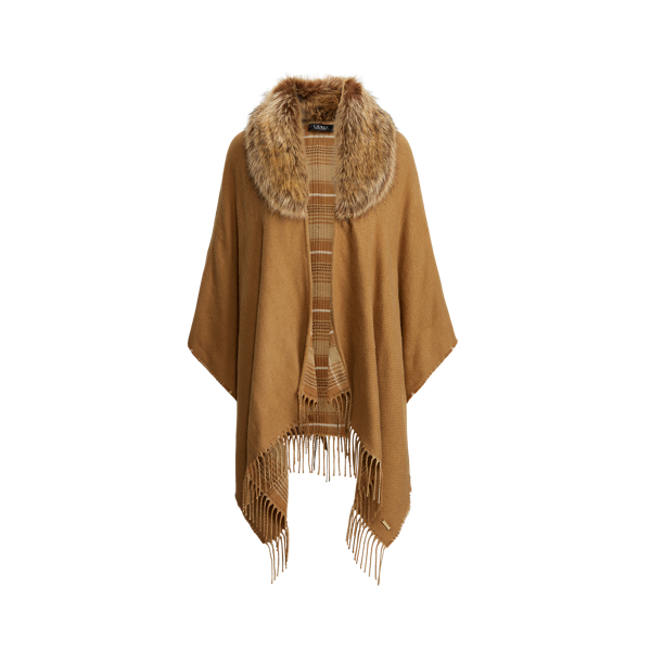 Greek Key Ruana w/ Faux Fur Trim - CAMEL (OS)  (Packs of 6)