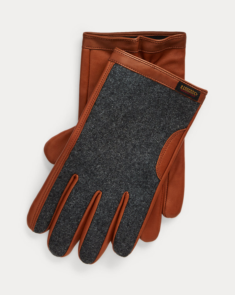 Leather &amp; Wool-Blend Touch-Screen Gloves Polo Ralph Lauren 1