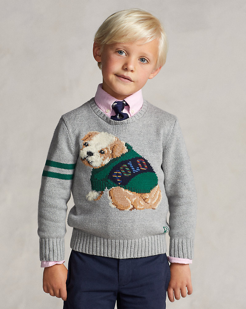 Intarsia-Dog Cotton-Wool Sweater BOYS 1.5-6 YEARS 1
