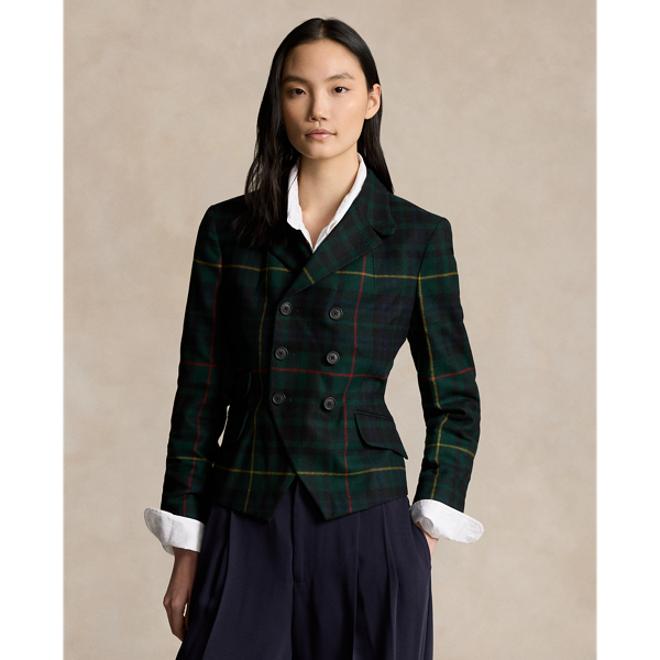 Plaid Double-Breasted Tweed Blazer