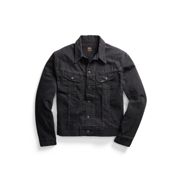 Giacca trucker in denim nero vissuta RRL 1