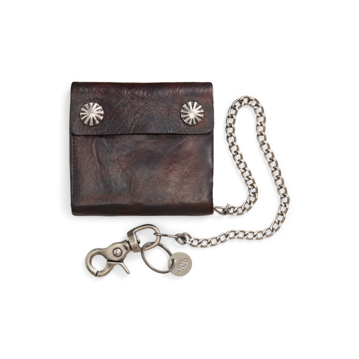 Double RL Concho Leather Chain Wallet in Dark Brown