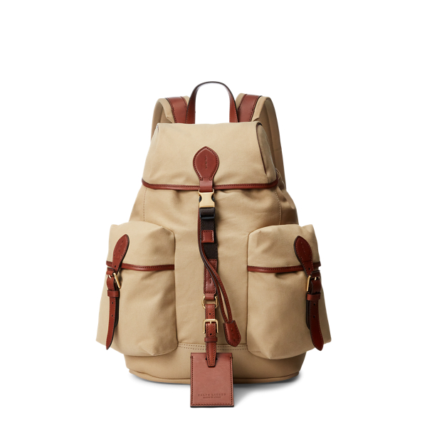 Leather-Trim Canvas Backpack