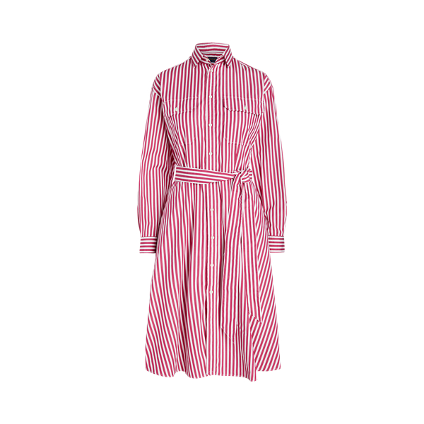 Striped Cotton Belted Shirtdress