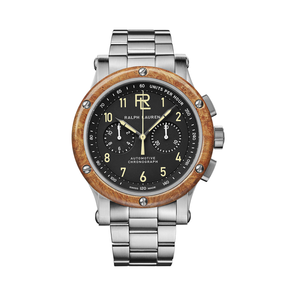 42 MM Chronograph Steel Wood Bezel Watch