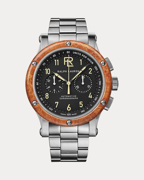 42 MM Chronograph Steel Wood Bezel Watch