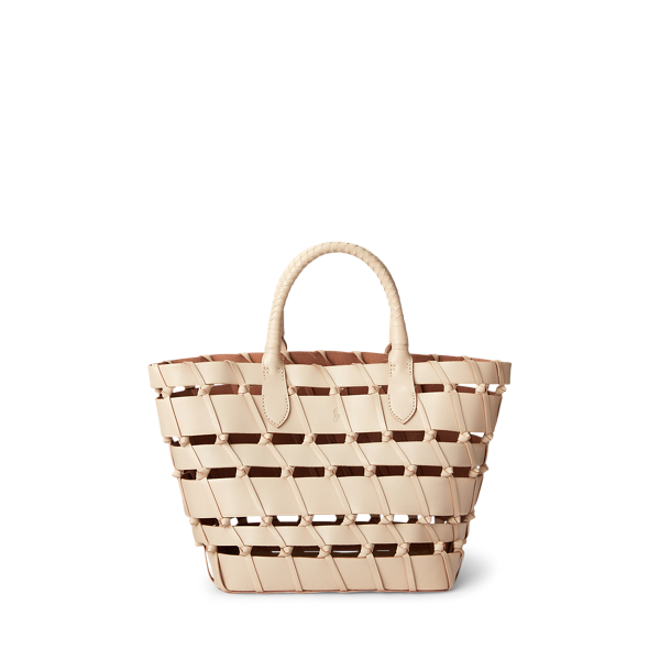 Leather Large Open BasketWeave Tote