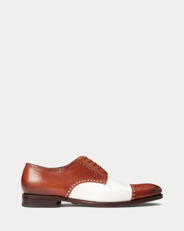 Burnished Leather and Suede Cap-Toe Shoe