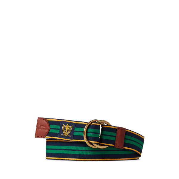 Leather-Trim Striped Belt