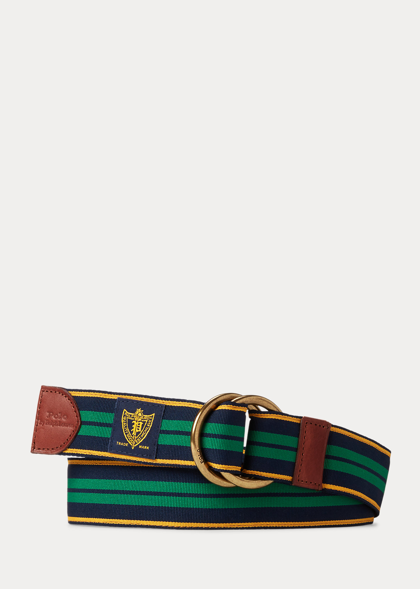 Leather-Trim Striped Belt