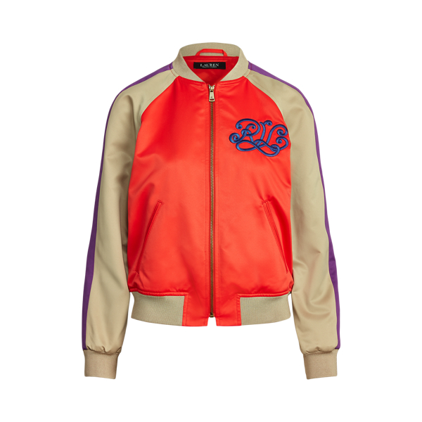 Embroidered satin bomber jacket