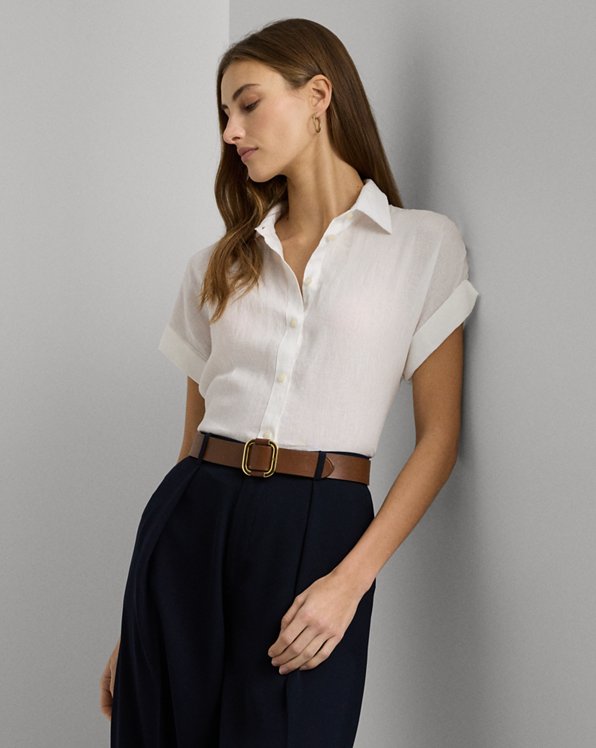 Relaxed Fit Linen Short-Sleeve Shirt