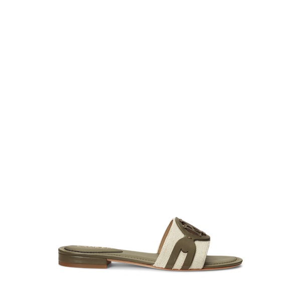 FF Women Roma Signature Blue Grey Canvas Leather Slide