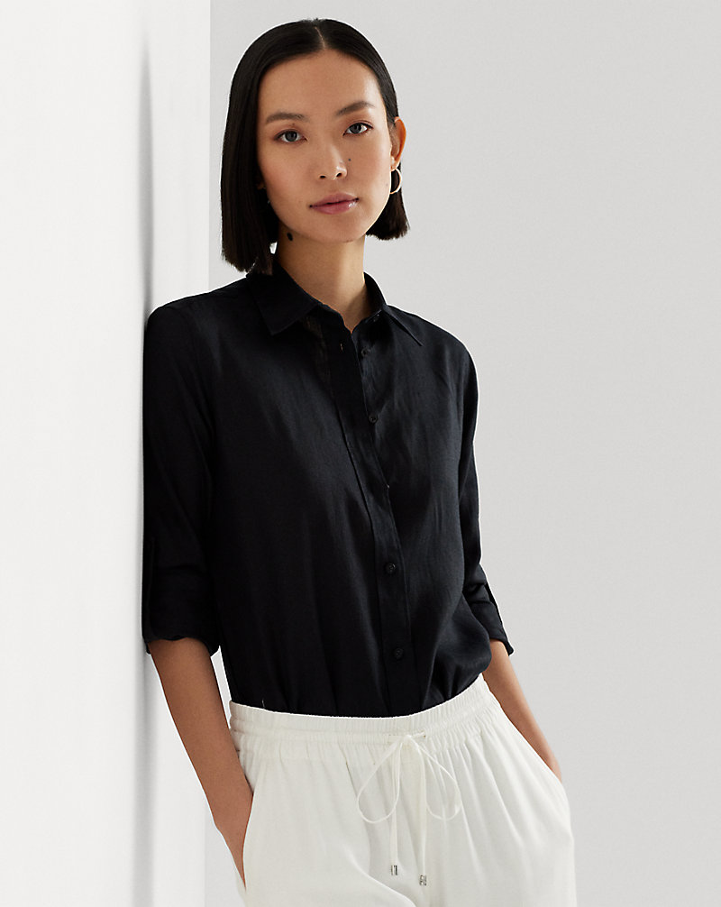Relaxed Fit Linen Roll Tab–Sleeve Shirt Lauren 1