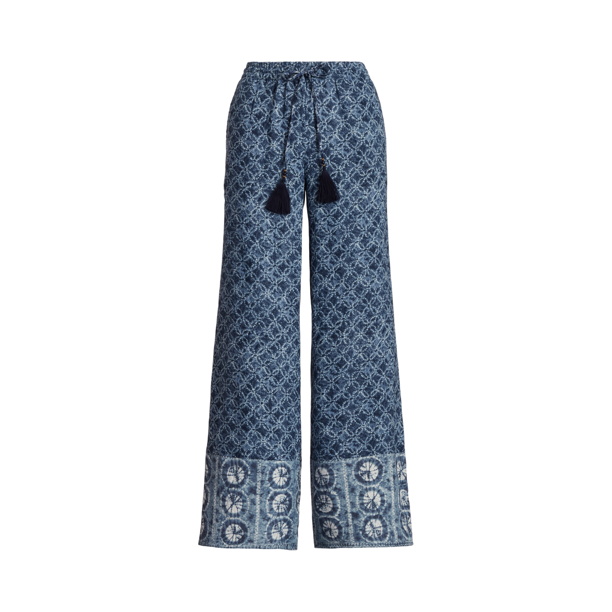 Geo-Print Linen Wide-Leg Pant