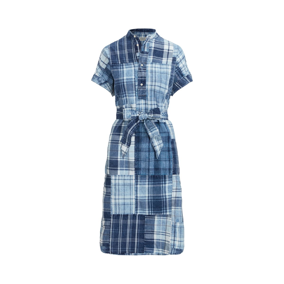 Plaid-Patchwork Henley Cotton Shirtdress