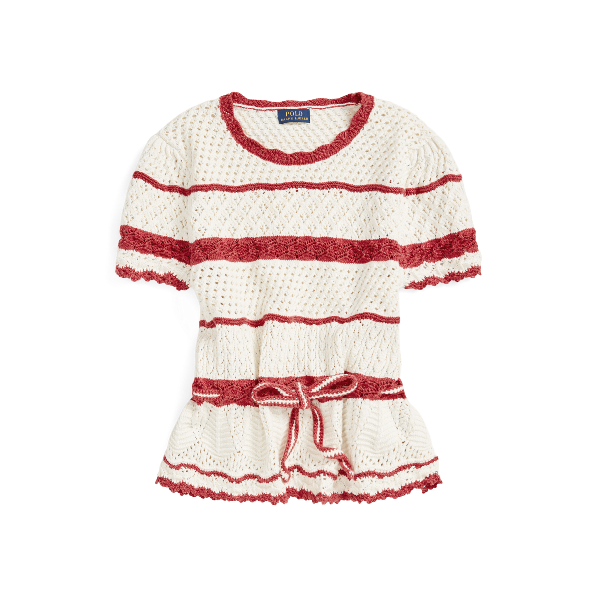 Striped Pointelle Short-Sleeve Sweater