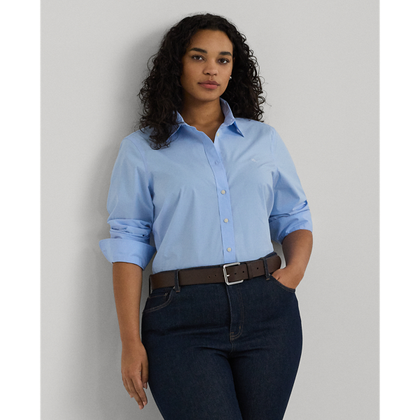 Lauren Ralph Lauren Plus-Size Easy Care Cotton Shirt - Blue - Size 2x