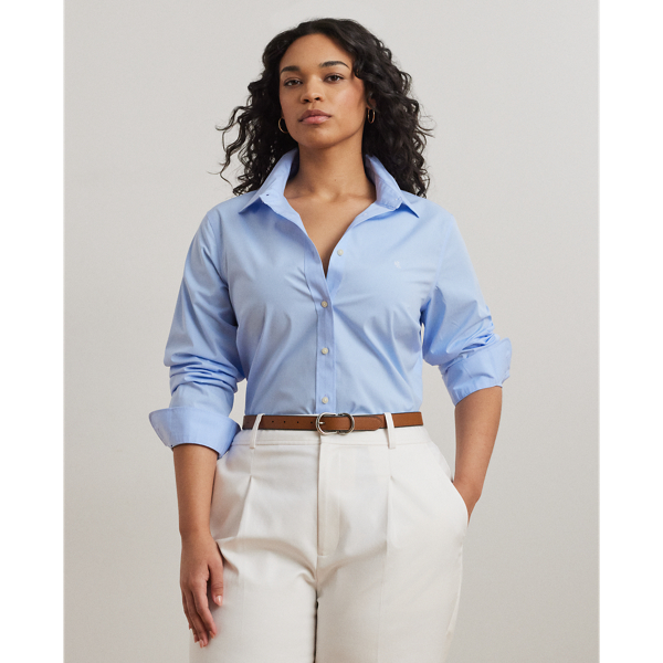 Lauren Ralph Lauren Plus-Size Easy Care Cotton Shirt - Blue - Size 2x