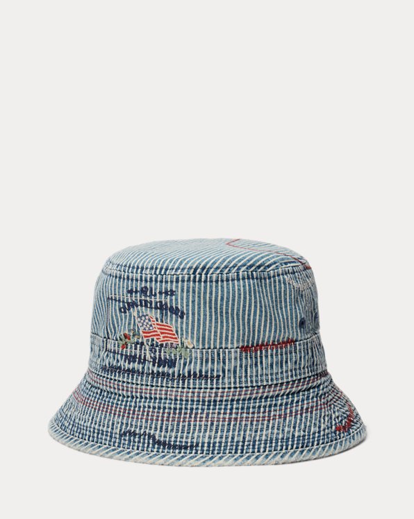 Distressed Striped Denim Bucket Hat
