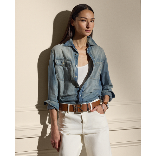 Tamia Cotton-Linen Denim Shirt Ralph Lauren Collection 1